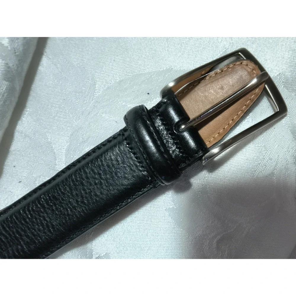 Kirkland Mens Italian Full Grain Leather Black Dress Uniform Belt Sz 40 Stitched